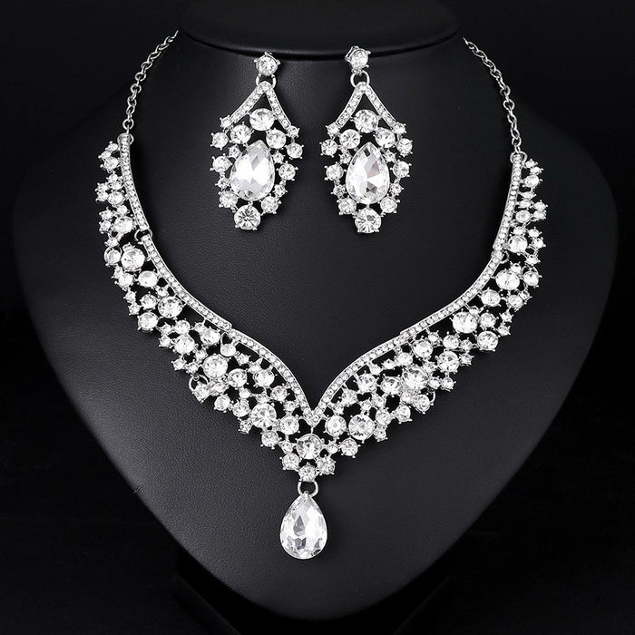 Black Silver Tone Crystal Chevron Garland Crystal Seven Designs Metal Necklace and Earring