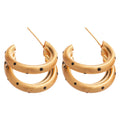 Gold Tone Triple Hoop Earrings With Black Dot Details view 5