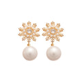 Crystal Flower and Pearl Drop Stud Earrings in Two Colors view 5