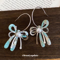 Silver Bow Pearl Tassel Hook Earrings Statement Jewelry view 3