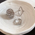 Silver Wrinkled Oval Rhombus Open Rings Three Piece Set view 1