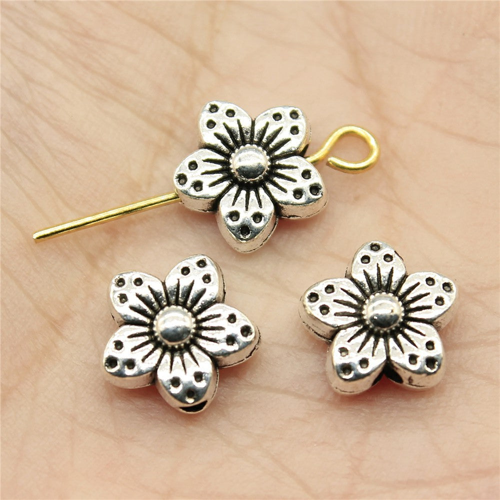 8x8x4mm 0.7g Antique Silver Zinc Alloy Flower Loose Metal Beads for DIY Bracelet Necklace Making
