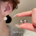 White Pearl and Crystal Circle Hook Earrings Jewelry view 4