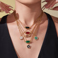 Oval Crystal Stone And Clover Flower Pendant Necklace Bracelets view 2