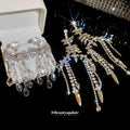 Silver Tone Crystal Bow and Fringe Stud Earrings Jewelry view 2