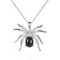 White Gold Spider Pendant Necklace Black Oval Cabochon view 1