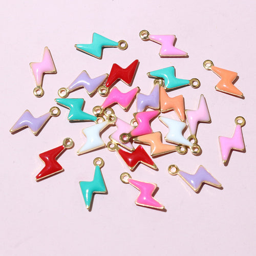 Lightning bolt charms showing assorted shapes and finishes
