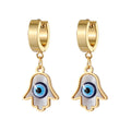 Gold Tone Mother of Pearl Evil Eye Huggie Drop Earrings view 2