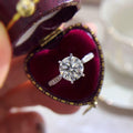 Silver Tone Six Prong Round Solitaire Ring With Stone Set Band view 1