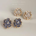 Enamel Camellia Flower Pearl Stud Earrings Two Colors view 1