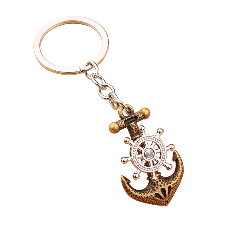Vintage Pirate Ship Anchor Alloy Keychain Rotating Pendant Accessory