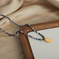 Blue Multicolor Bead Necklace Gold Oval Relief Medal view 2