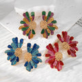 Gold Tone Large Glitter Daisy Stud Earrings in Three Colors view 1