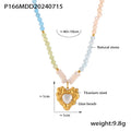 Heart Pearl Or Malachite Pendant Beaded Necklace Gold view 6