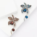 Rhinestone Orchid Brooch Blue Purple Dangle Drop Two Colors view 1