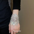 Silver Tone Crystal Floral Lace Cuff Bracelet With Decorative Metal Accents view 4