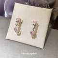 Silver Tone Pink Crystal Hoop Earrings With Decorative Details view 1
