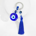 Round Evil Eye Glass Disc Pendant Tassel Keychain Gold Tone view 2