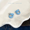 Light Blue Enamel Double Bean Front-Back Two-Way Stud Earrings view 1