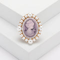 Cameo Pearl Oval Brooch Silver Gold Lilac Grey or Beige Pin view 8