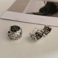 Antique Silver Wide Square Filigree Swirl Huggie Hoop Earrings view 2