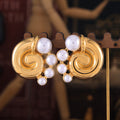 Swirl Stud Earrings With Imitation Pearl Clusters Metal view 4