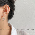 Gold Tone Blue Star Moon Asymmetric Long Chain Stud Earrings view 3