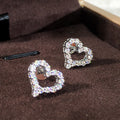 Silver Tone Open Heart Clear Pave Stud Earrings Pair view 3