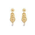 Gold Tone Sun Filigree Teardrop Pearl Look Dangle Earrings view 5