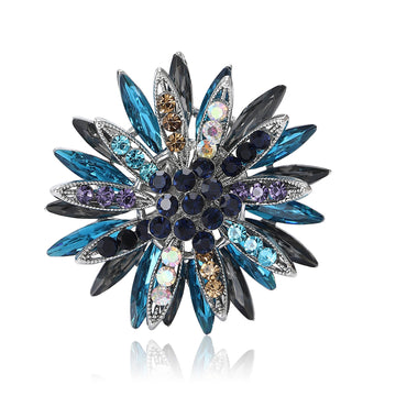 Layered Sunburst Crystal Flower Brooch in Two Mixed Palettes