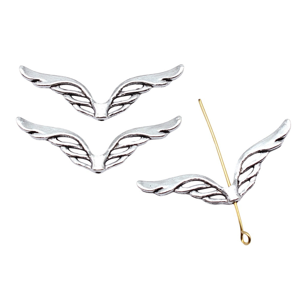 39x13mm 1.4g Antique Silver Zinc Alloy Wing Loose Metal Beads for DIY Bracelet Jewelry Making