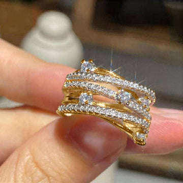 Two Tone Multi Row Cross Clear Stone Ring Sizes 6-10
