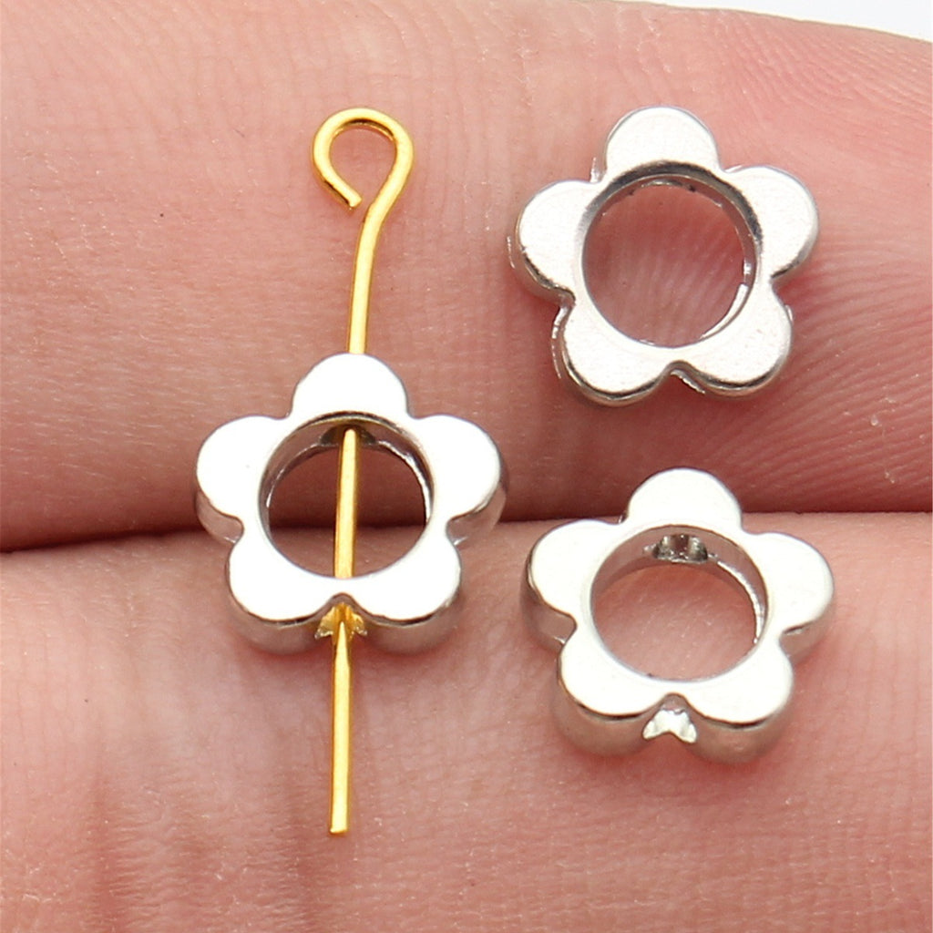 10x10x2.8mm 0.7g White K Zinc Alloy Flower Shape Hole Beads for DIY Bracelet Jewelry Accessories