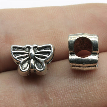 Antique Silver Openwork Butterfly Large Hole Metal Bead