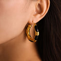 Gold Black Enamel Oil-Drip Hollow Hoop Earrings Stainless Steel view 2