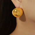 Large Hollow Dome Circle Clip Earrings Gold Steel Tone view 3