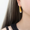 Teardrop Drop Earrings Gold Steel White Enamel Tips view 7