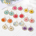 Gold Round Pressed Daisy Resin Drop Earrings 9 Colors view 1