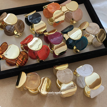 Acrylic Marbled Disc Stretch Bracelets Gold Plates 12 Colors