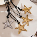 Textured Starfish Pendant on Long Black Cord Necklace view 3