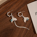 Silver Mermaid Tail and Blue Star Long Chain Earrings view 4