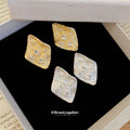 Textured Diamond Shape Stud Earrings With Crystal Accents view 2