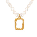 Freshwater Pearl Necklace with Gold Irregular Square Pendant view 5