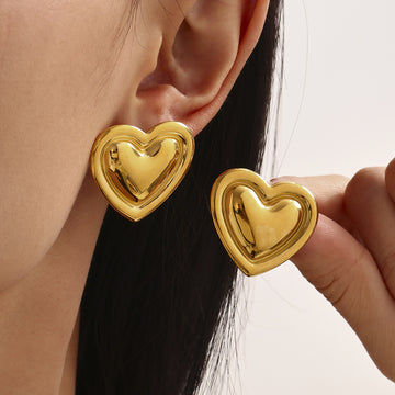 Stainless Heart and Crescent Stud Drop Earrings Mix