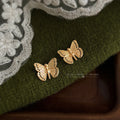 Gold Textured Butterfly Stud Earrings Openwork Wing Dots view 3