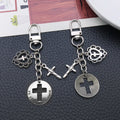 Antique Silver Open Heart Cross and Message Plaque Charm Keychain view 3