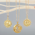 Gold Tone Celestial Sun and Moon Face Pendant Necklaces in Three Designs view 1