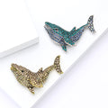 Curved Crystal Whale Brooch in Bronze or Turquoise Blue view 2