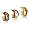 Triple Hoop Stud Earrings with Glossy Two Tone Color Accents view 1
