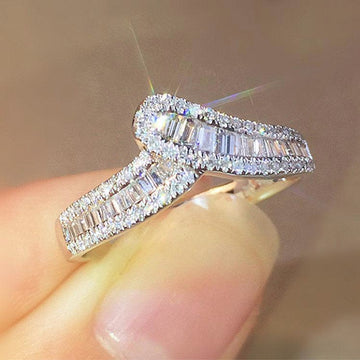 Curved Baguette Double-Rail Ring In Gold And Silver Tones